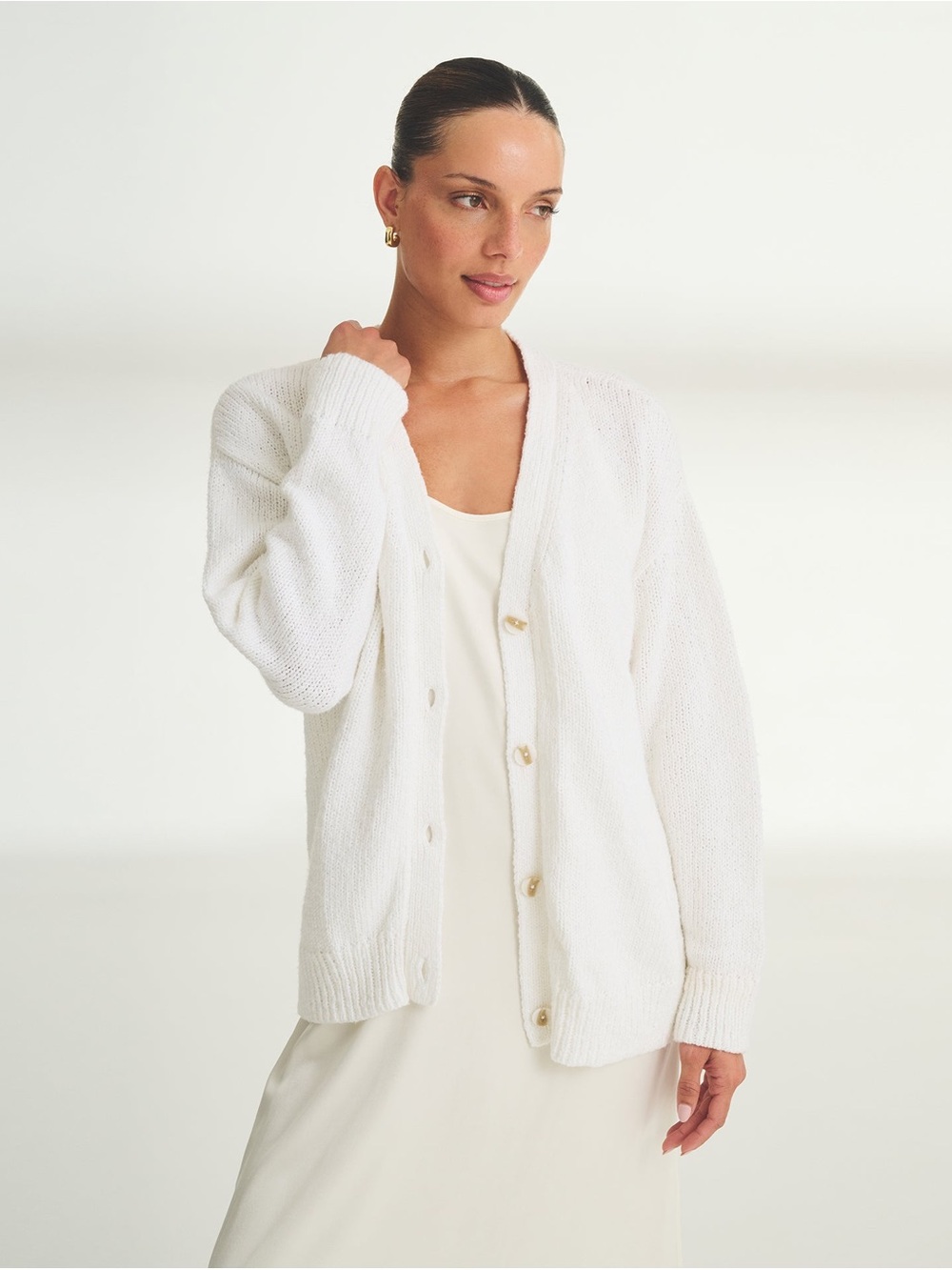 Naadam Chunky Cotton Oversized Cardigan Women's Size XS In Bright White